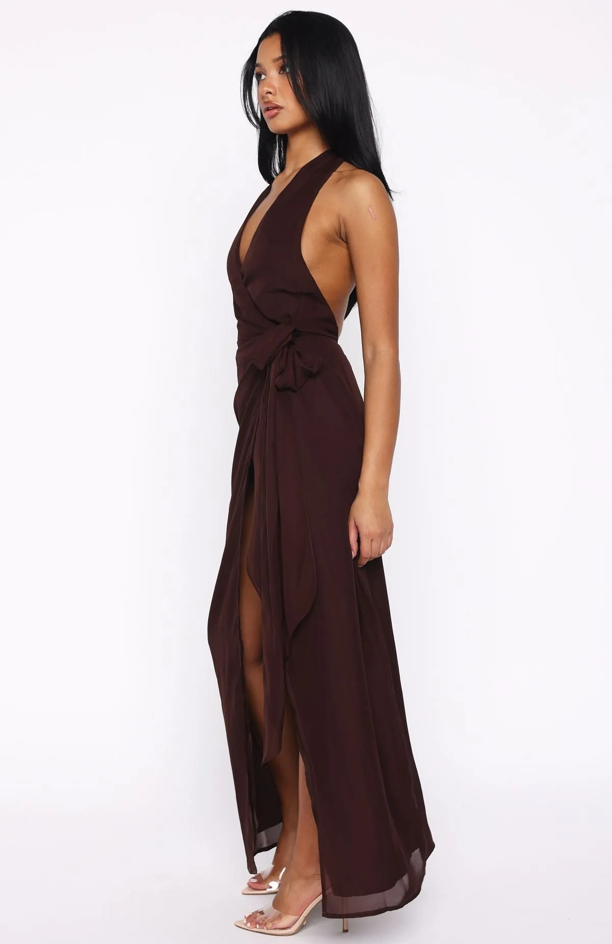 Office Tone Basic Cool How I Feel Halter Maxi Dress Chocolate