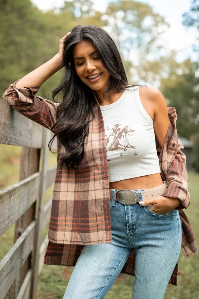 AI Style Autumn Brown Plaid Flannel Top