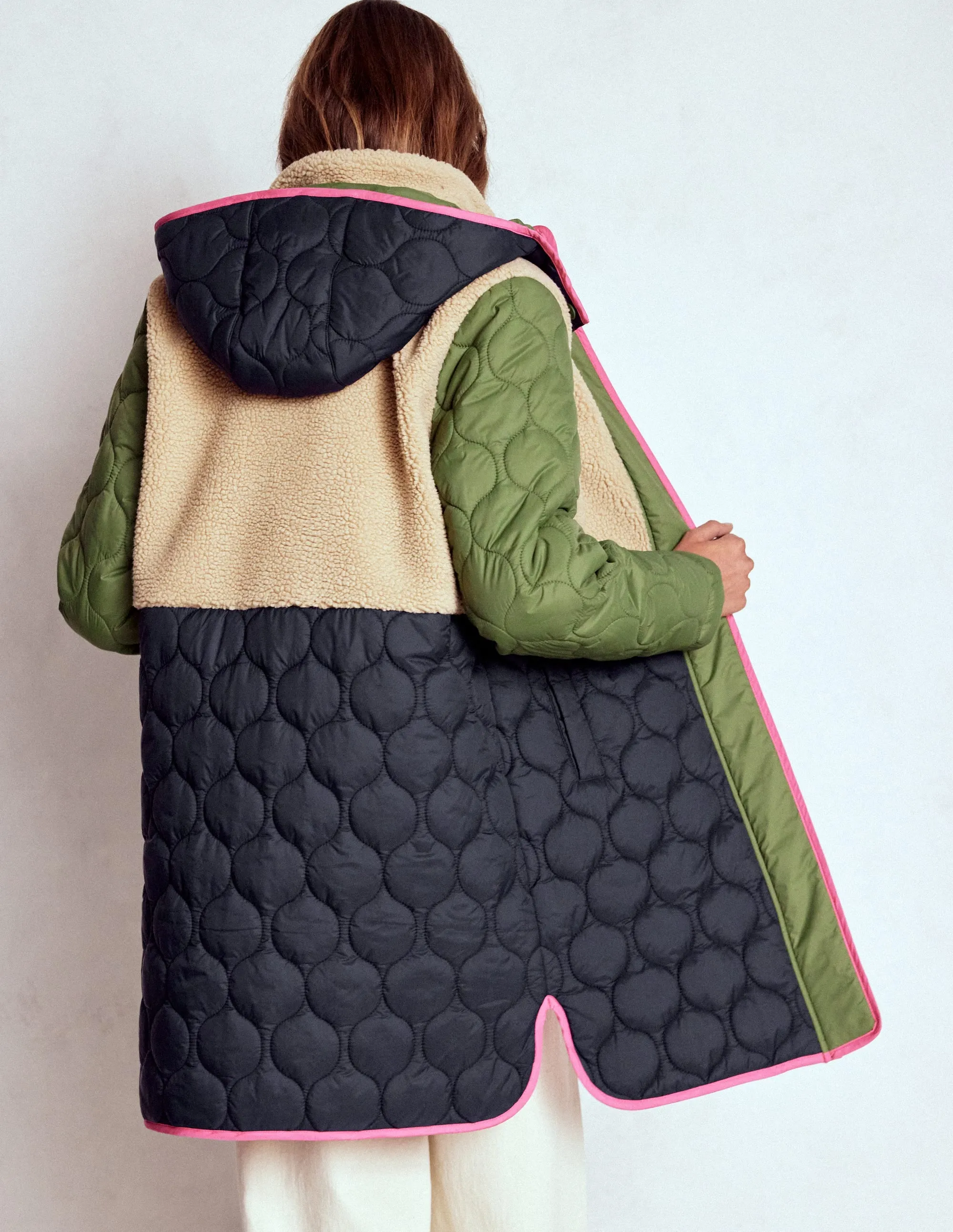 Elasticated Waistband Borg Mix Coat-Multi Borg