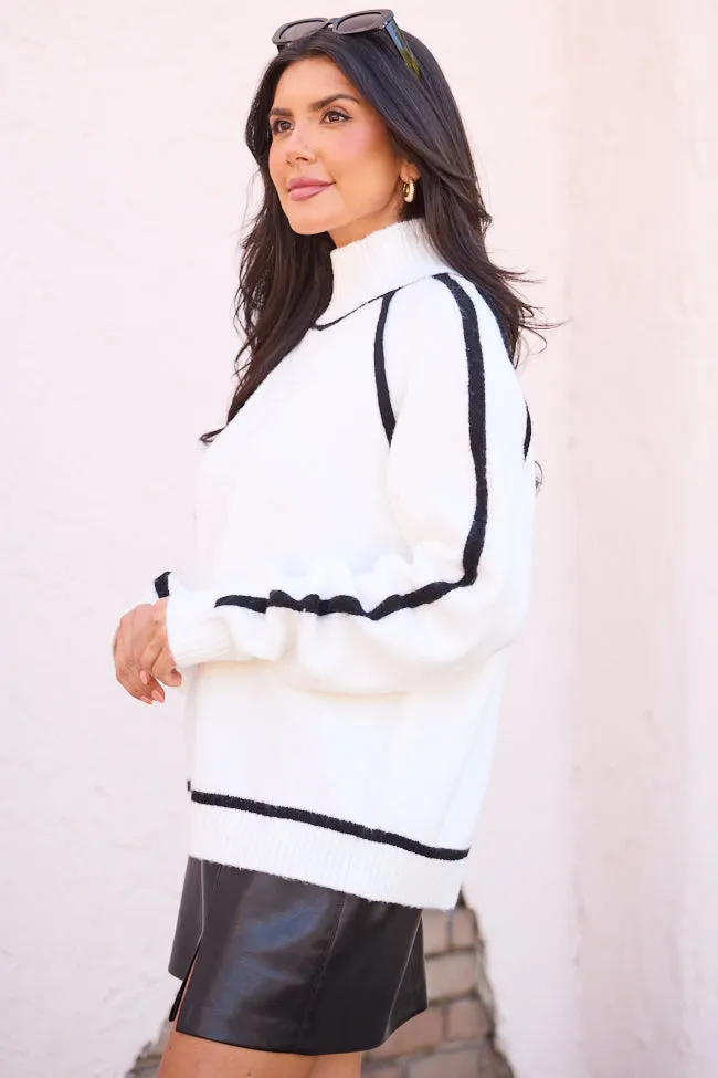 Bowie Cream and Black Trim Mock Neck Pullover Island Vibe HypoallergenicYarn