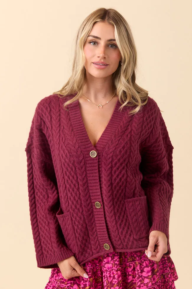 Pippa Maroon Cable Knit Cardigan Breathable mesh Retro cool