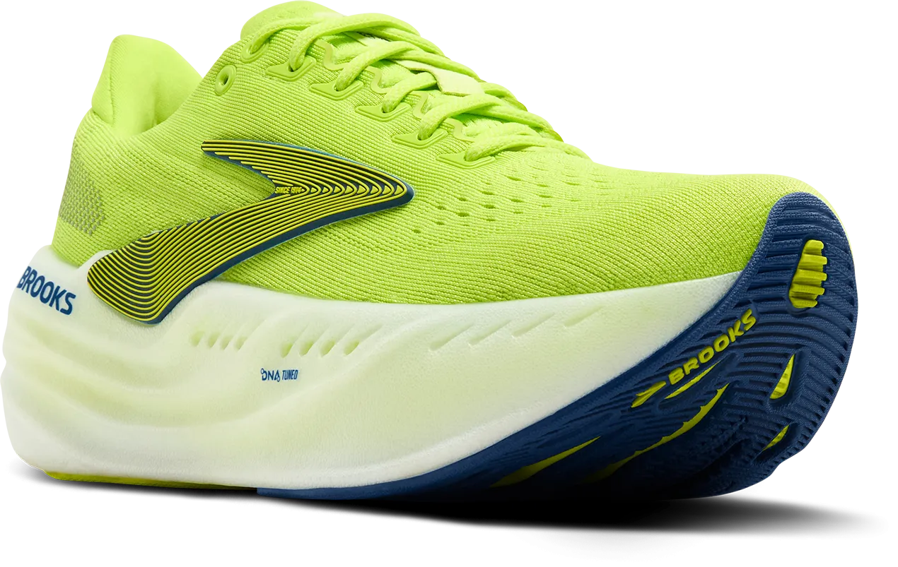Brooks Mens Trainer Glycerin Max Lime/Navy Peony/White Blown Rubber Treads Supination correction