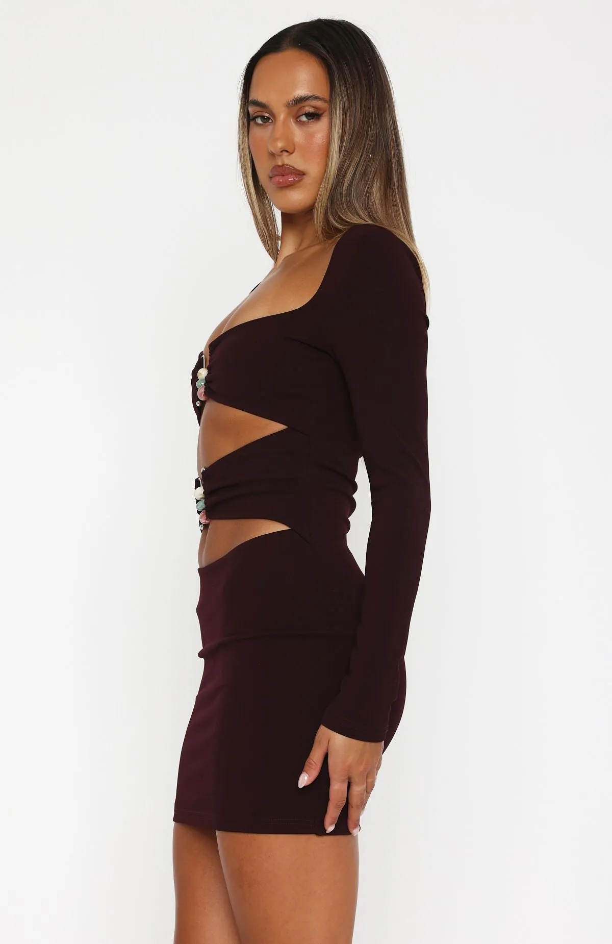 One Desire Long Sleeve Mini Dress Dark Burgundy Grace Walk Gender Inclusive