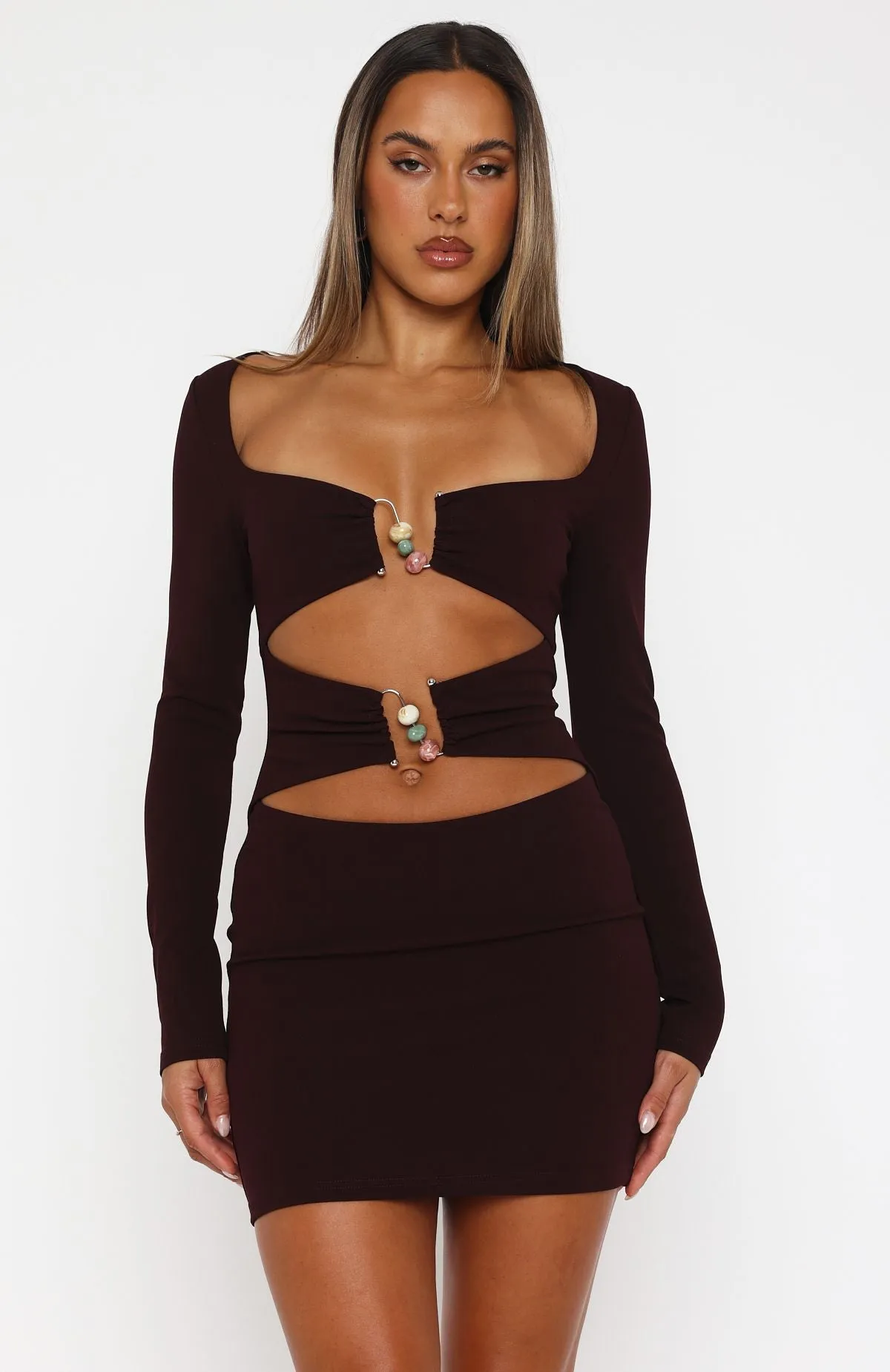 One Desire Long Sleeve Mini Dress Dark Burgundy Fall Go