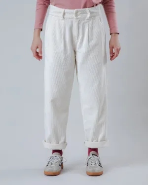 Corduroy Pleated Pants Ecru Layered Panel Design Ventilated Mesh Lining