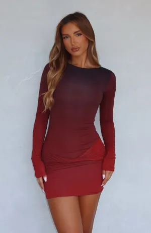 City Ready Social Scene Long Sleeve Mini Dress Burgundy Hue