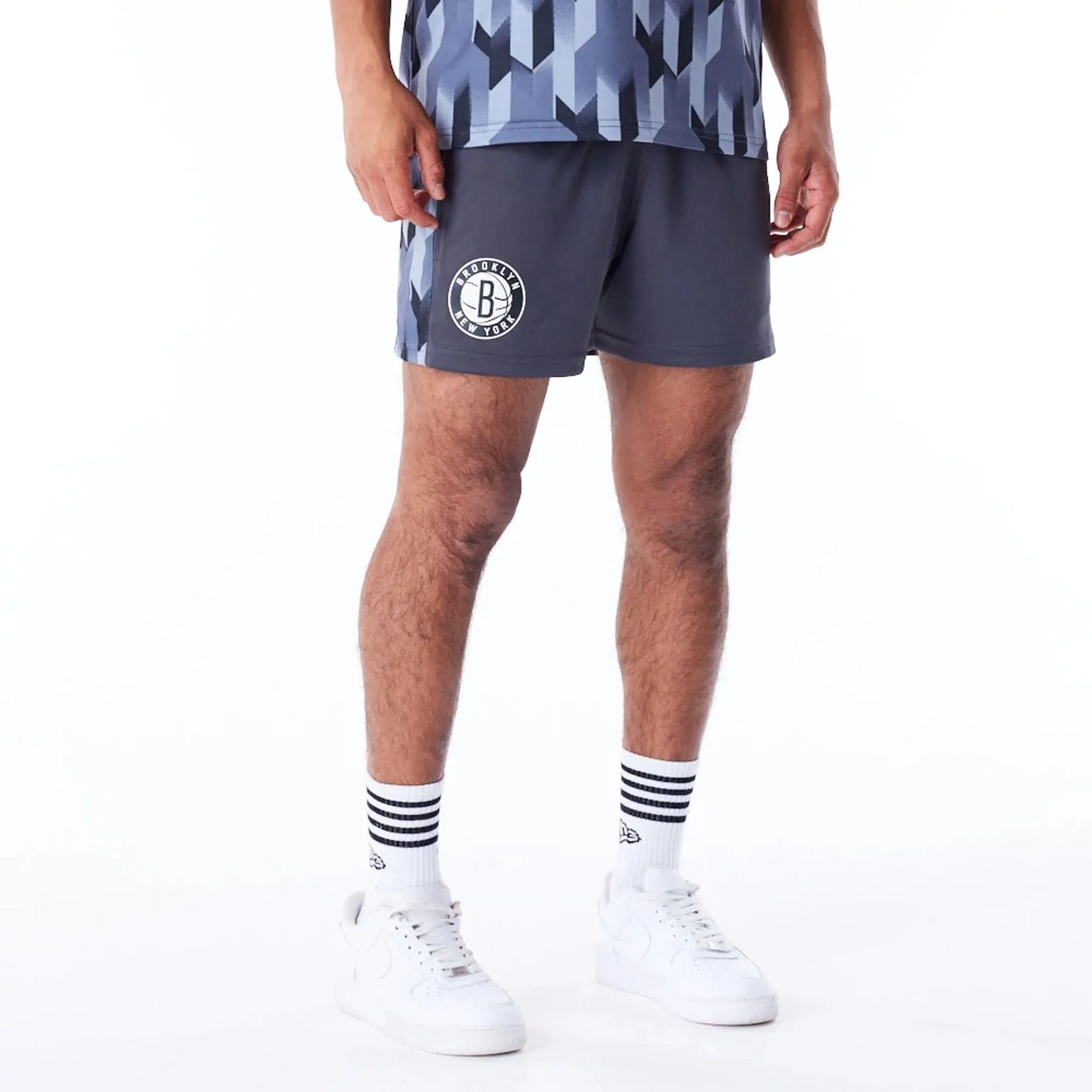 Brooklyn Nets NBA Soccer Dark Grey Short Shorts checked shorts Stretch Layers
