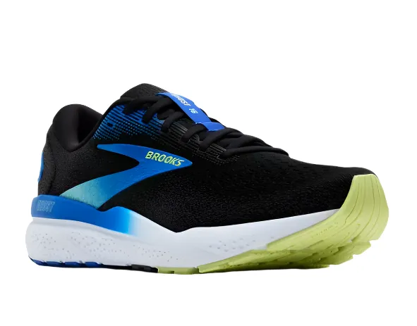 Brooks Mens Trainer Ghost 16 D 002 Black/Cobalt/Neo Yellow Sweat - wicking Stripe
