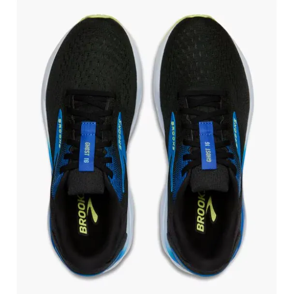 Back - support Brooks Mens Trainer Ghost 16 D 002 Black/Cobalt/Neo Yellow