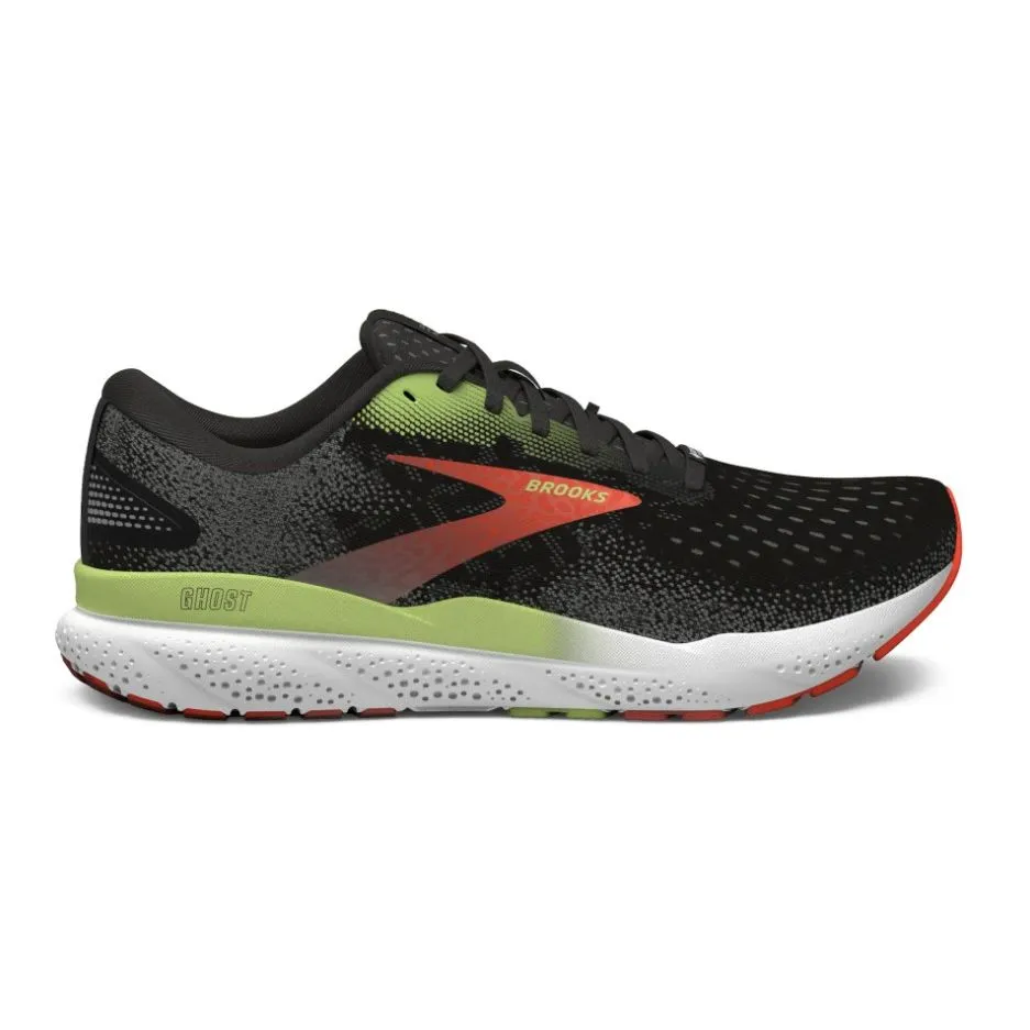 Brooks Mens Trainer Ghost 16 GTX Black/Mandarin Red/Green anti - microbial running shoes