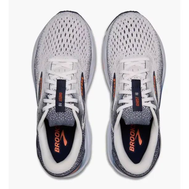 Brooks Mens Trainer Ghost 16 White/Peacoat/Orange removable - insole - convenience - replaceability shoes Energy Retention Core