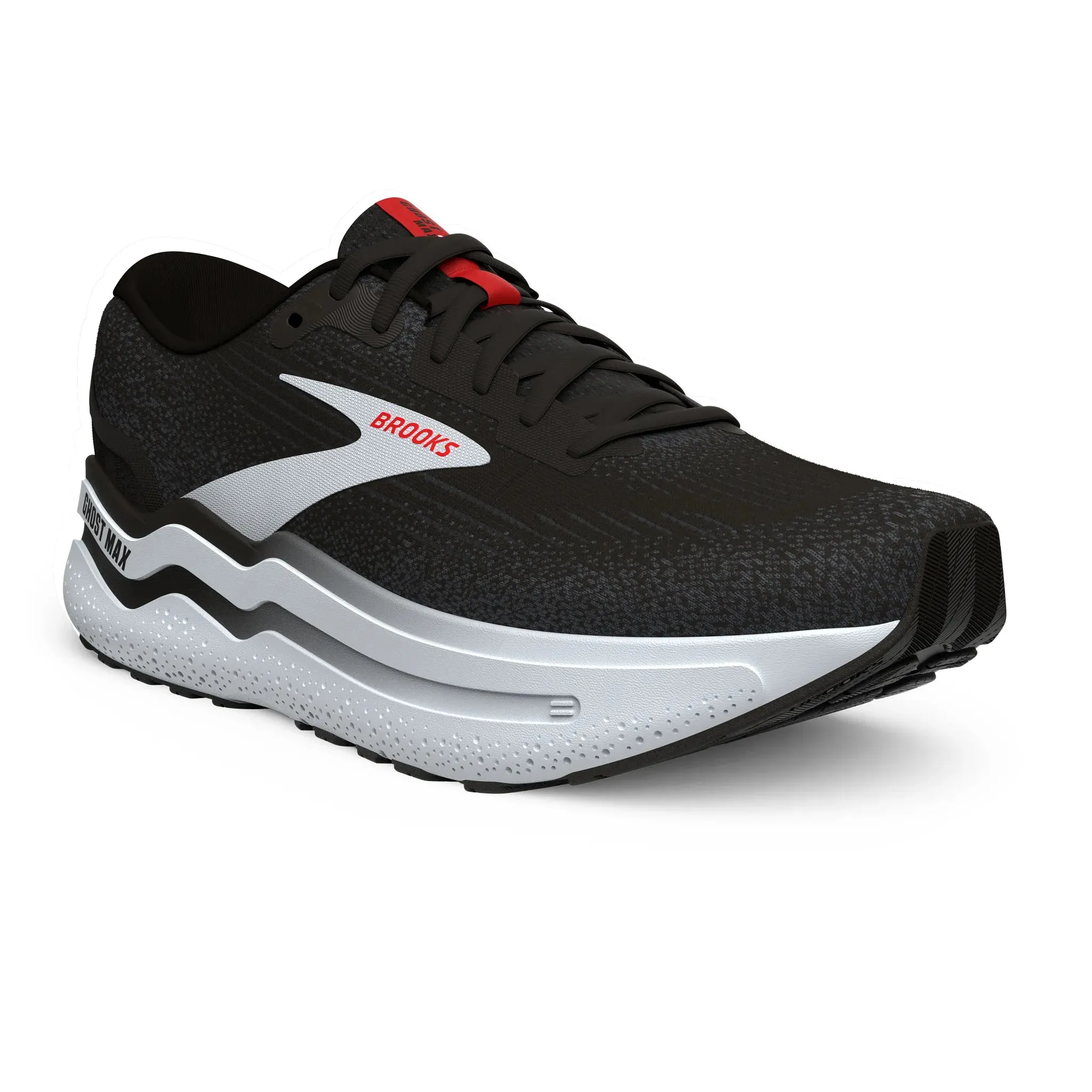 Brooks Mens Trainer Ghost Max 2 Black/White/Firey Red confidence building Temperature Regulating Materials