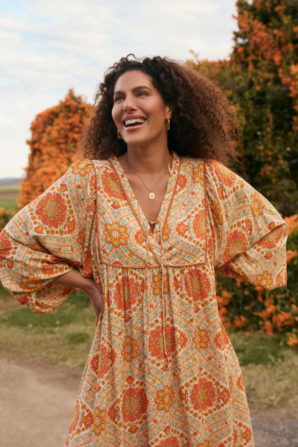 Cairo Billow Sleeve Dress in Aquarius Capsule-Wardrobe