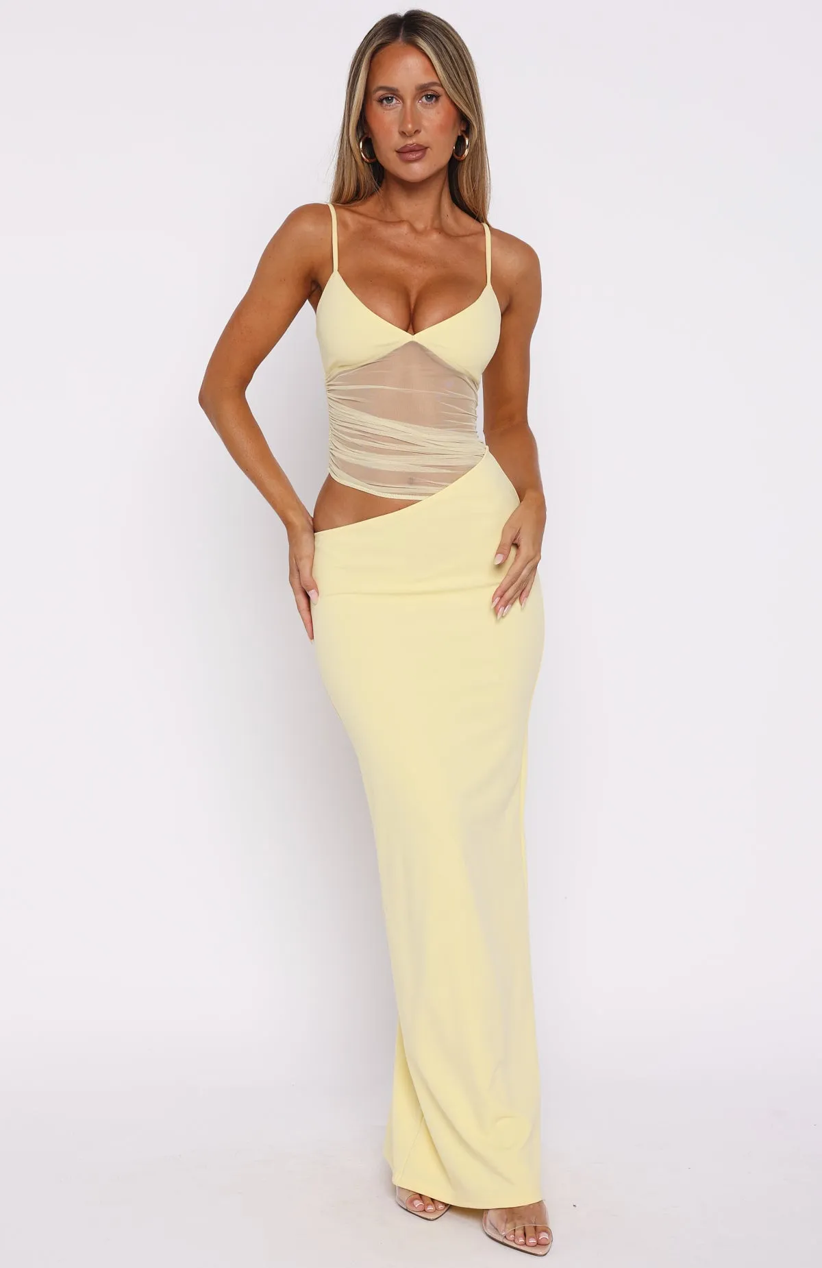 Call Me Up Maxi Dress Lemon Balanced Tones Edge Detail