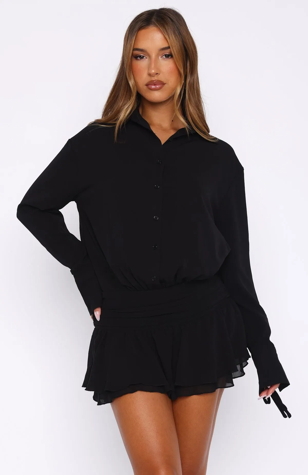 Can't Get Me Long Sleeve Mini Dress Black Neutral palette