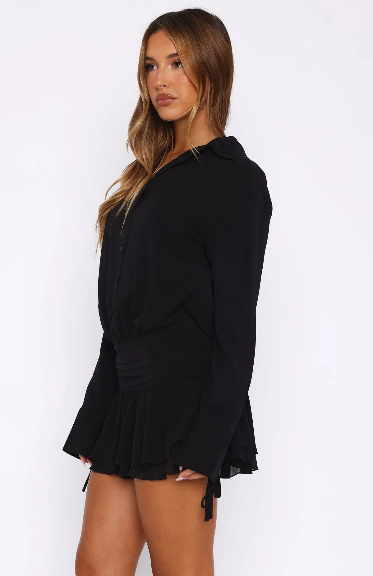 Modern Texture Can't Get Me Long Sleeve Mini Dress Black
