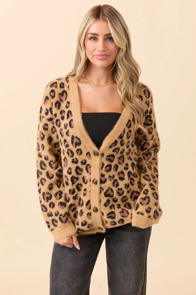 Virtual Mode Carla Cheetah Print Fuzzy Cardigan