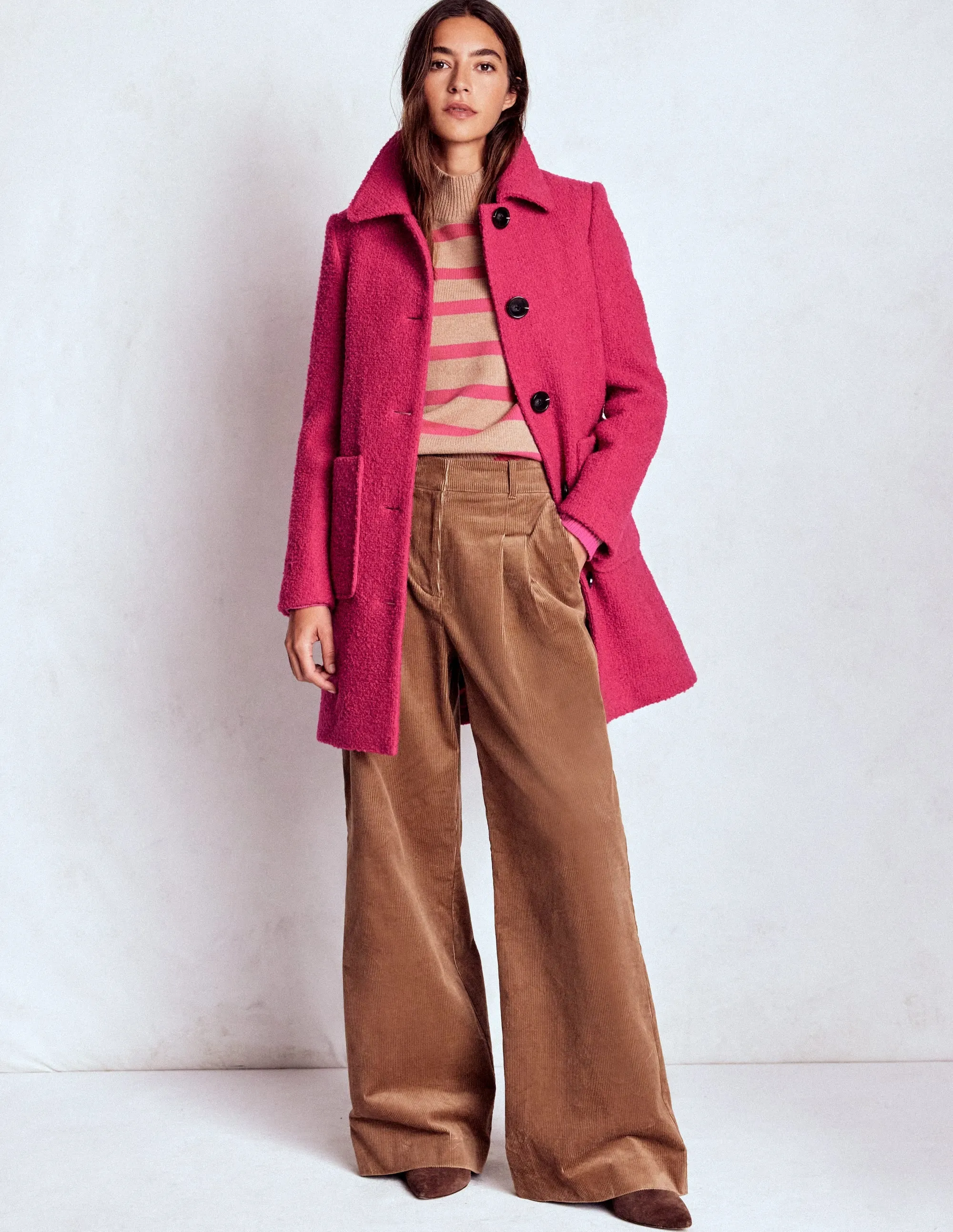 Carlisle Wool Coat-Vibrant Pink elastic waistband