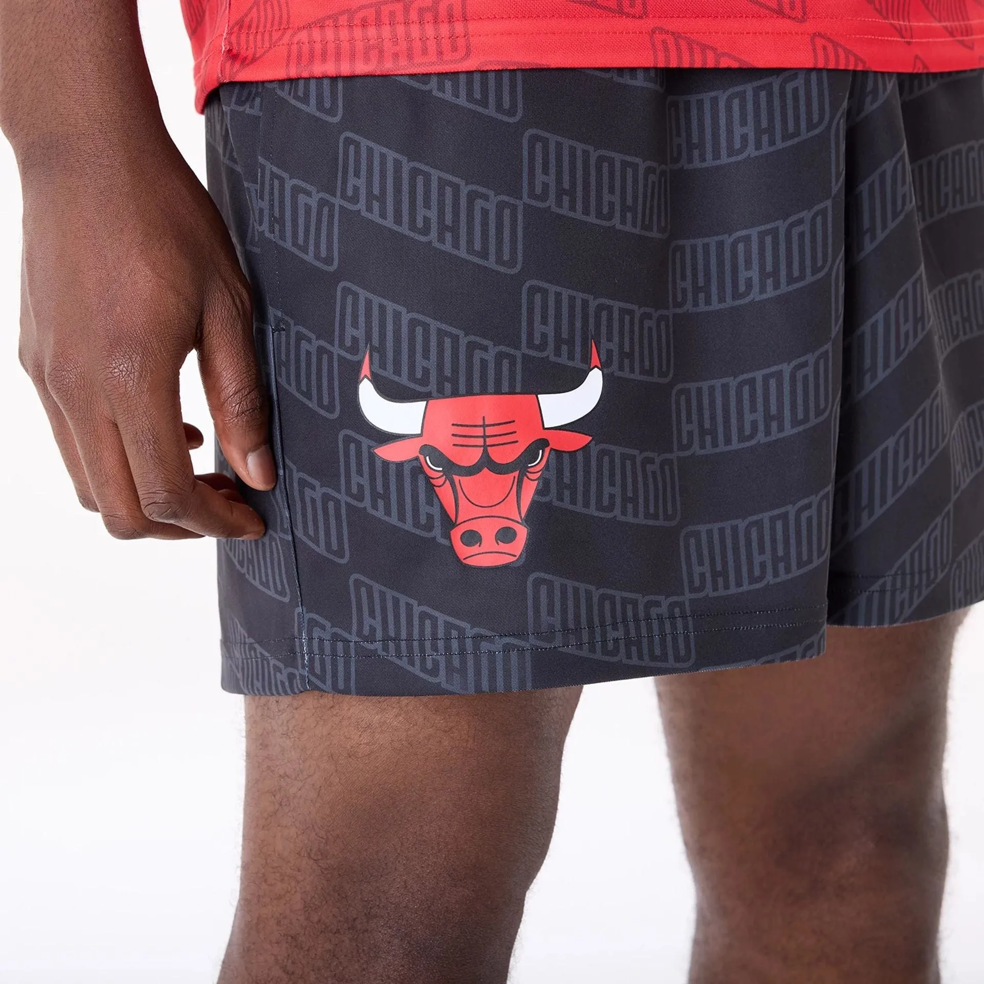 Roomy Waist Simple Comfort Chicago Bulls NBA All Over Print Graphic Black Shorts