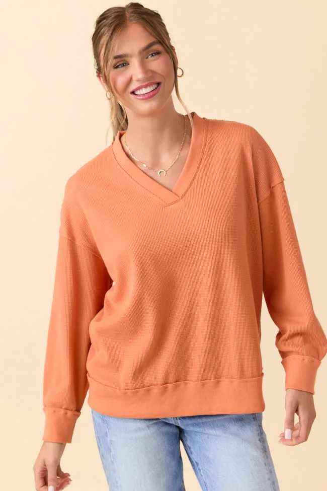 Epic Core Elite Core Cruz Oversized V-Neck Waffle Knit Orange Pullover SALE