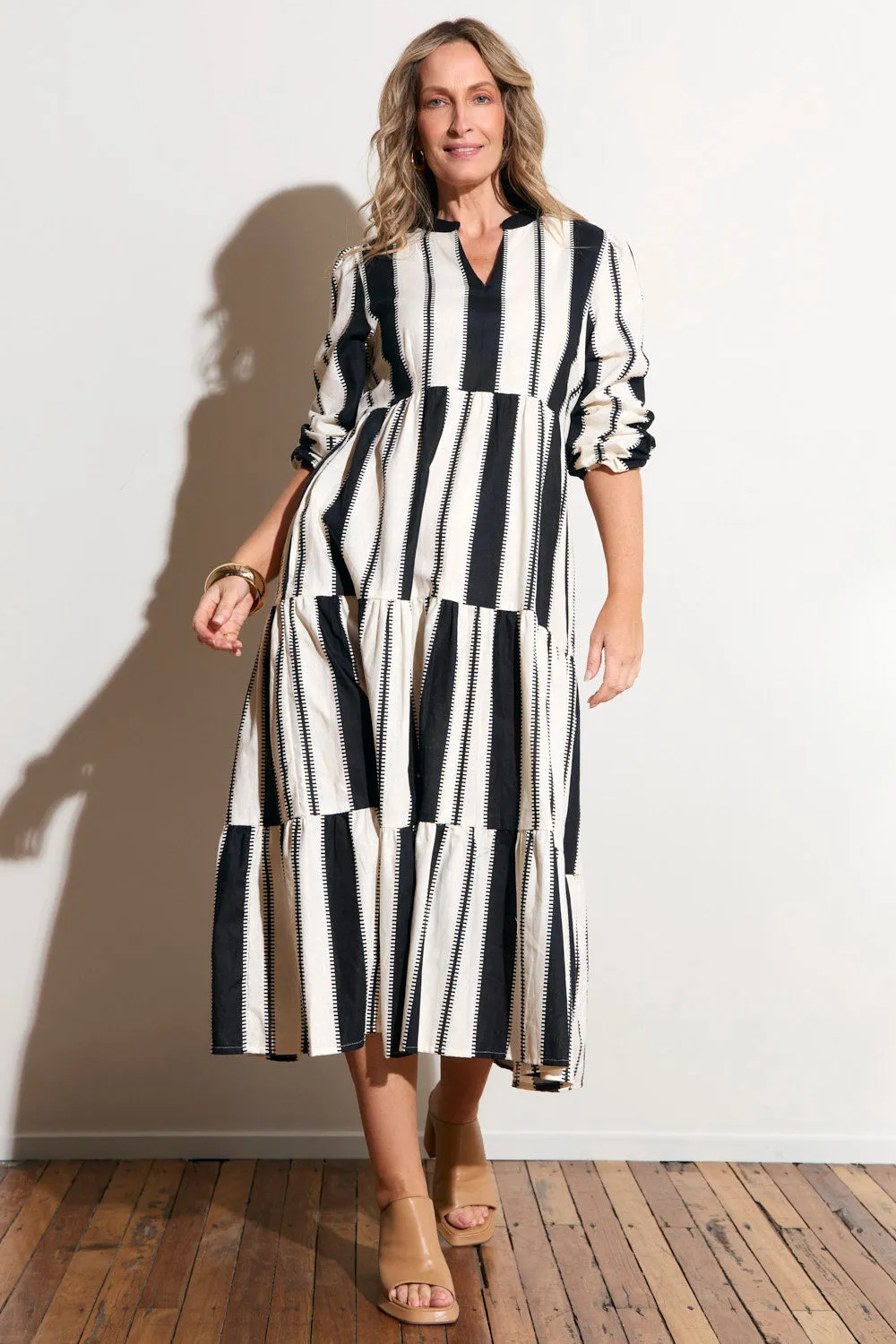 Edge Detail Airy Comfort Sabre V-Neck Dress in Shibuya