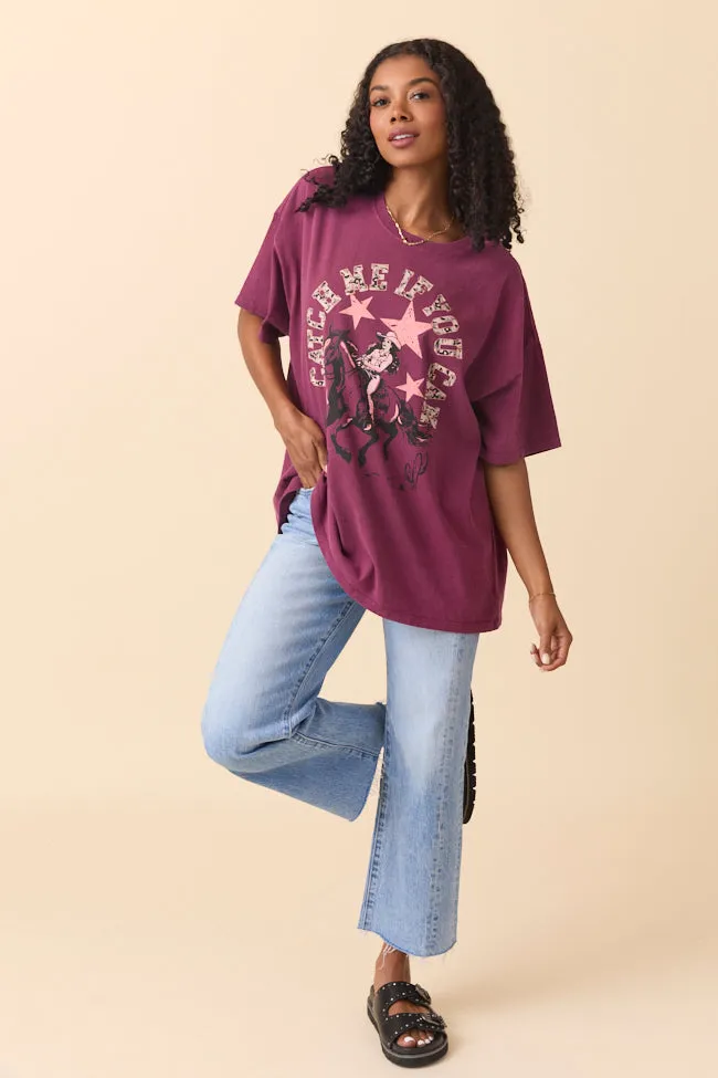 Joy Ease Denim Cool Catch Me If You Can Dark Cherry Oversized Graphic Tee Just Classically Cassidy X Pink Lily