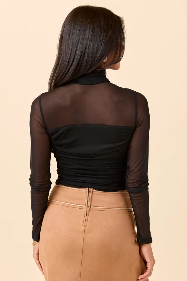 EasyAdjustment Washable fabric Kimber Black Mesh Turtleneck Bodysuit