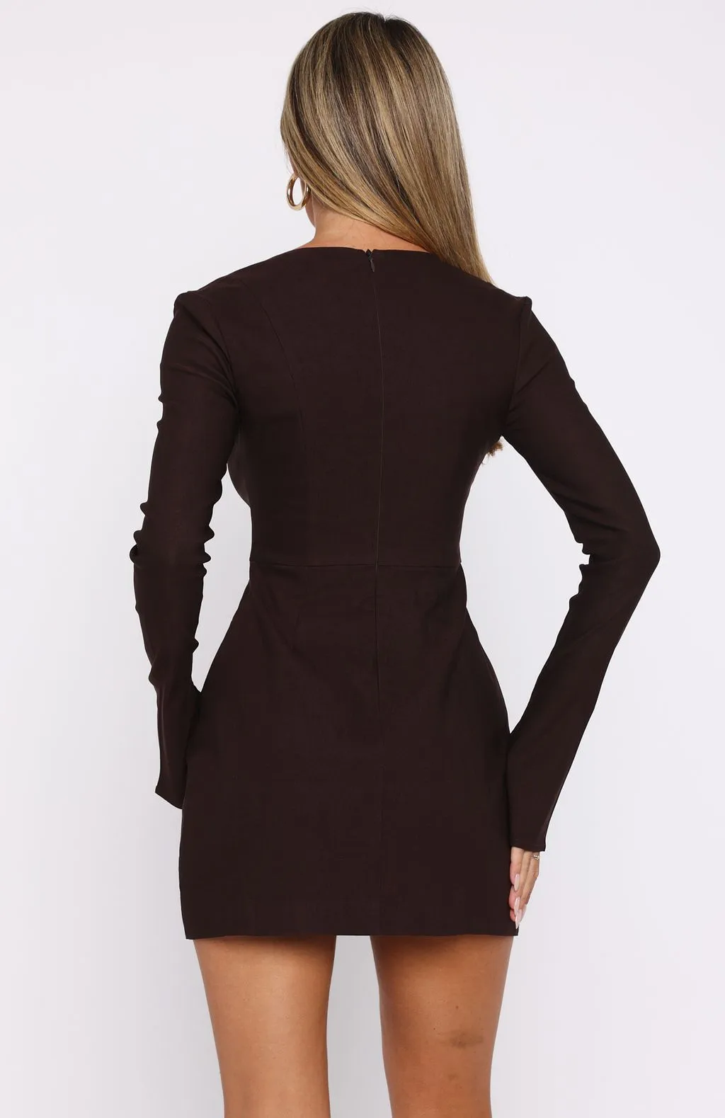Living For Love Long Sleeve Mini Dress Chocolate Mix-And-Match