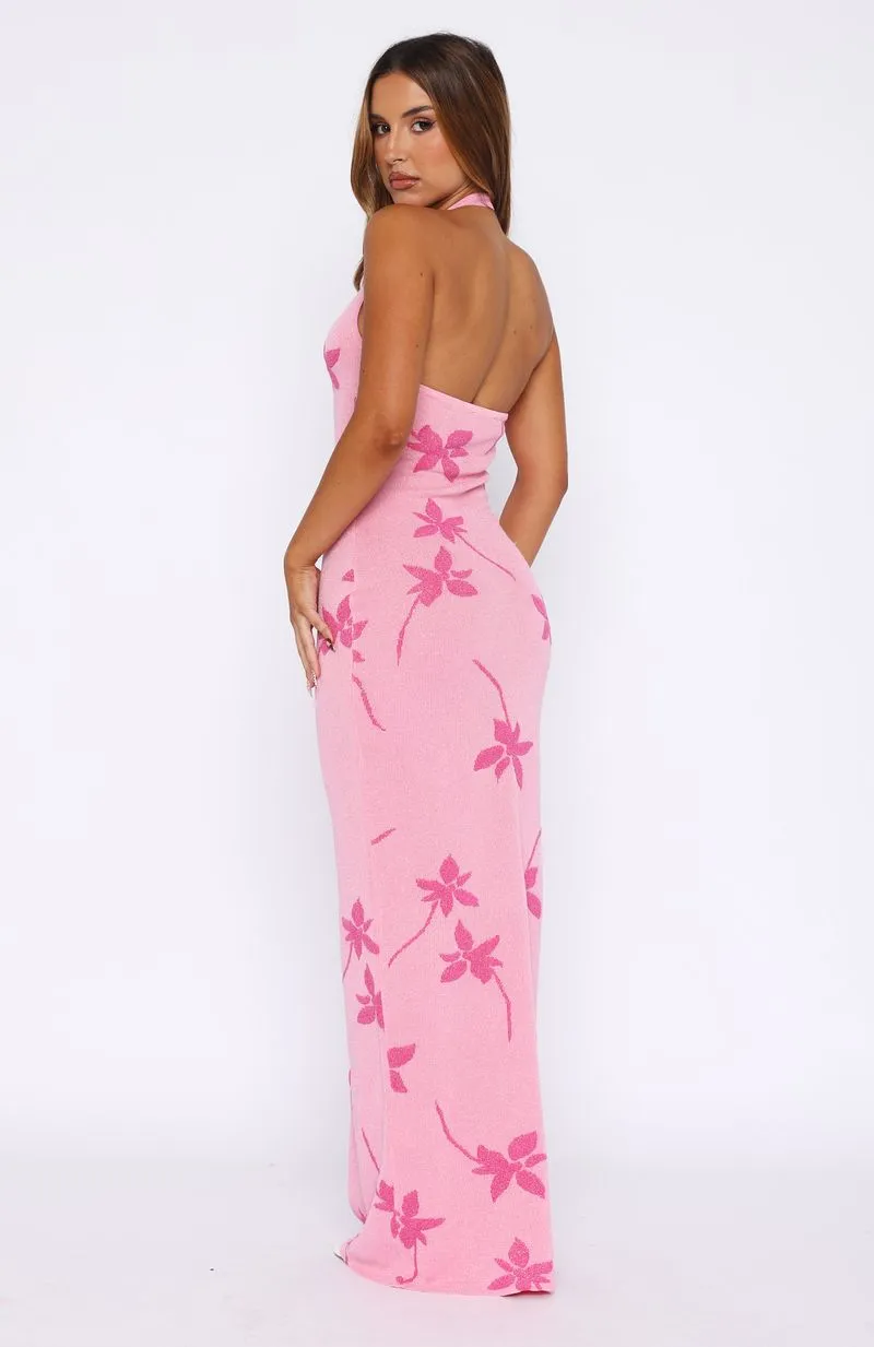 Bust-Enhancing Chic Comfort Look Chasing Heaven Knit Maxi Dress Pink
