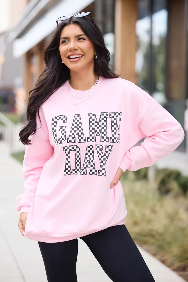 Checkered Game Day Light Pink Graphic Sweatshirt retro look