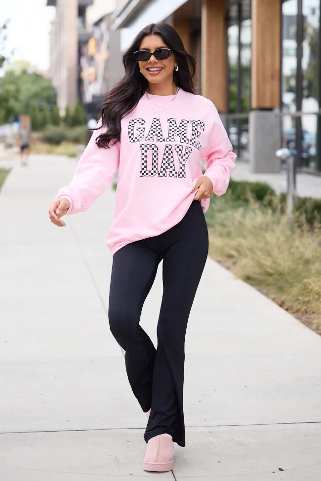 Casual Chic Checkered Game Day Light Pink Graphic Sweatshirt