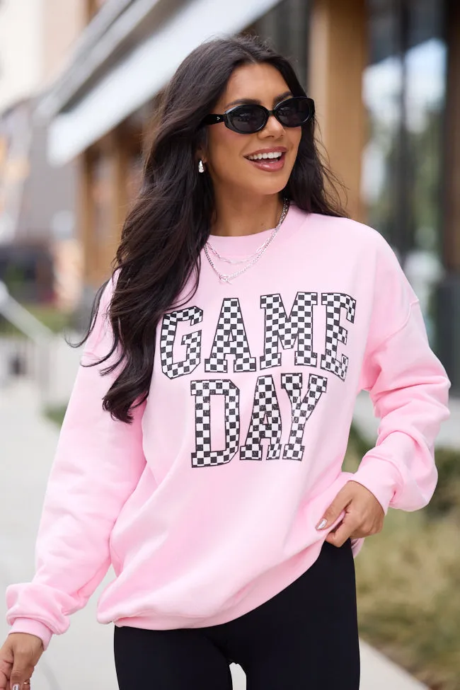 Checkered Game Day Light Pink Graphic Sweatshirt TemperatureControlTechnology