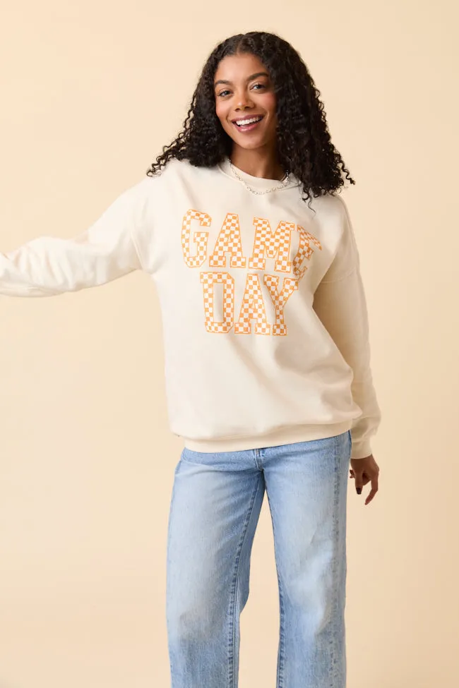 Work Mix Lightweight Feel Checkered Orange Game Day Cream Graphic Sweatshirt