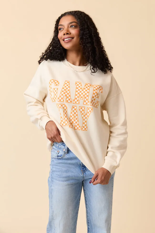 Checkered Orange Game Day Cream Graphic Sweatshirt CompressionFreeCuffs