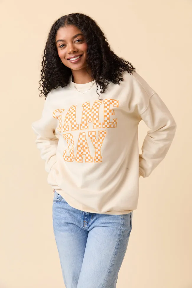 Checkered Orange Game Day Cream Graphic Sweatshirt SweatAbsorbingTexture Simple Fashion