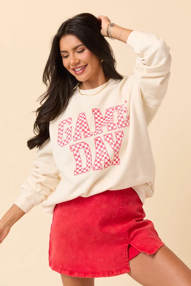 Flexible Fit Checkered Red Game Day Cream Graphic Sweatshirt