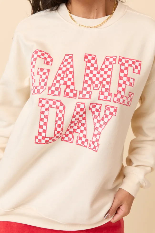 Checkered Red Game Day Cream Graphic Sweatshirt Weatherproof Outerwear