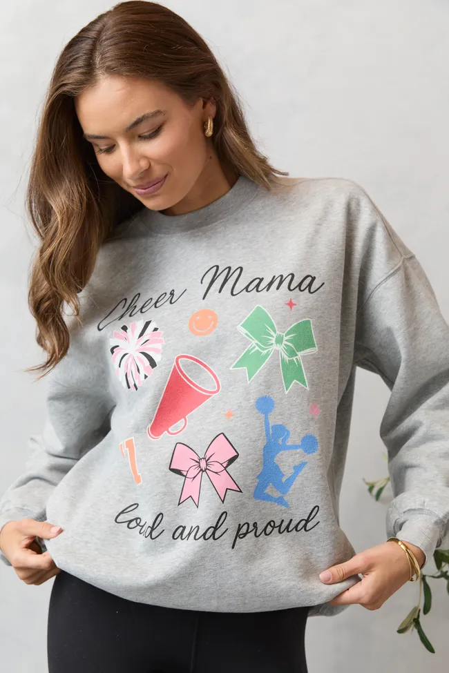 Cheer Mama Icons Light Grey Graphic Sweatshirt LayeredNeckline