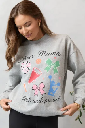 Cheer Mama Icons Light Grey Graphic Sweatshirt LayeredNeckline