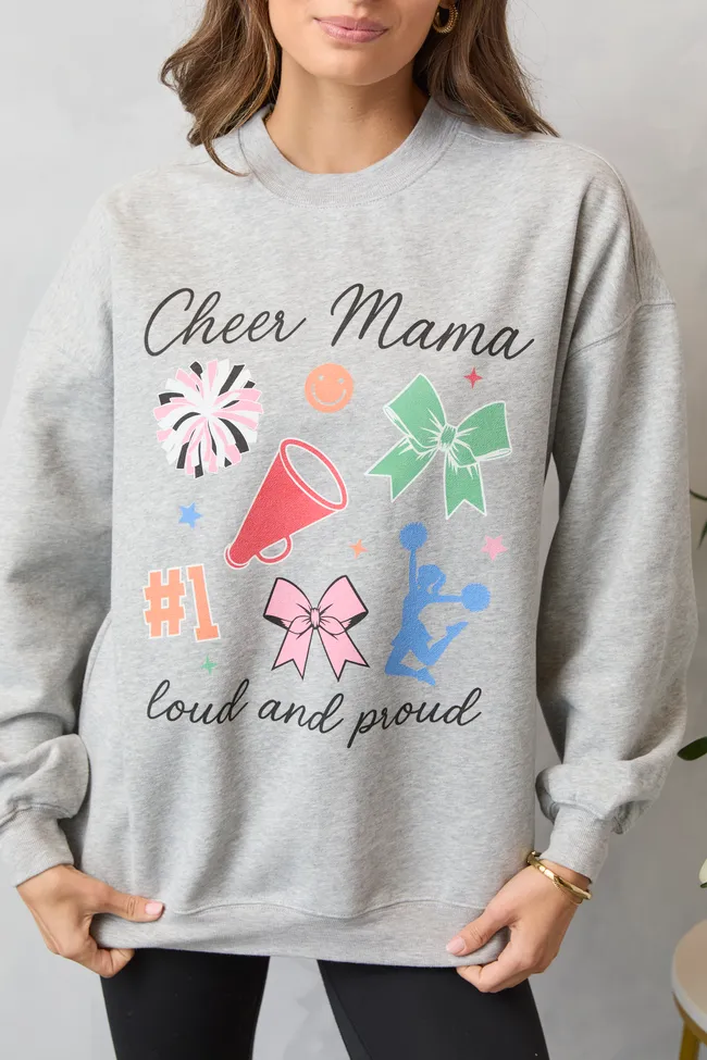 slow life Cheer Mama Icons Light Grey Graphic Sweatshirt