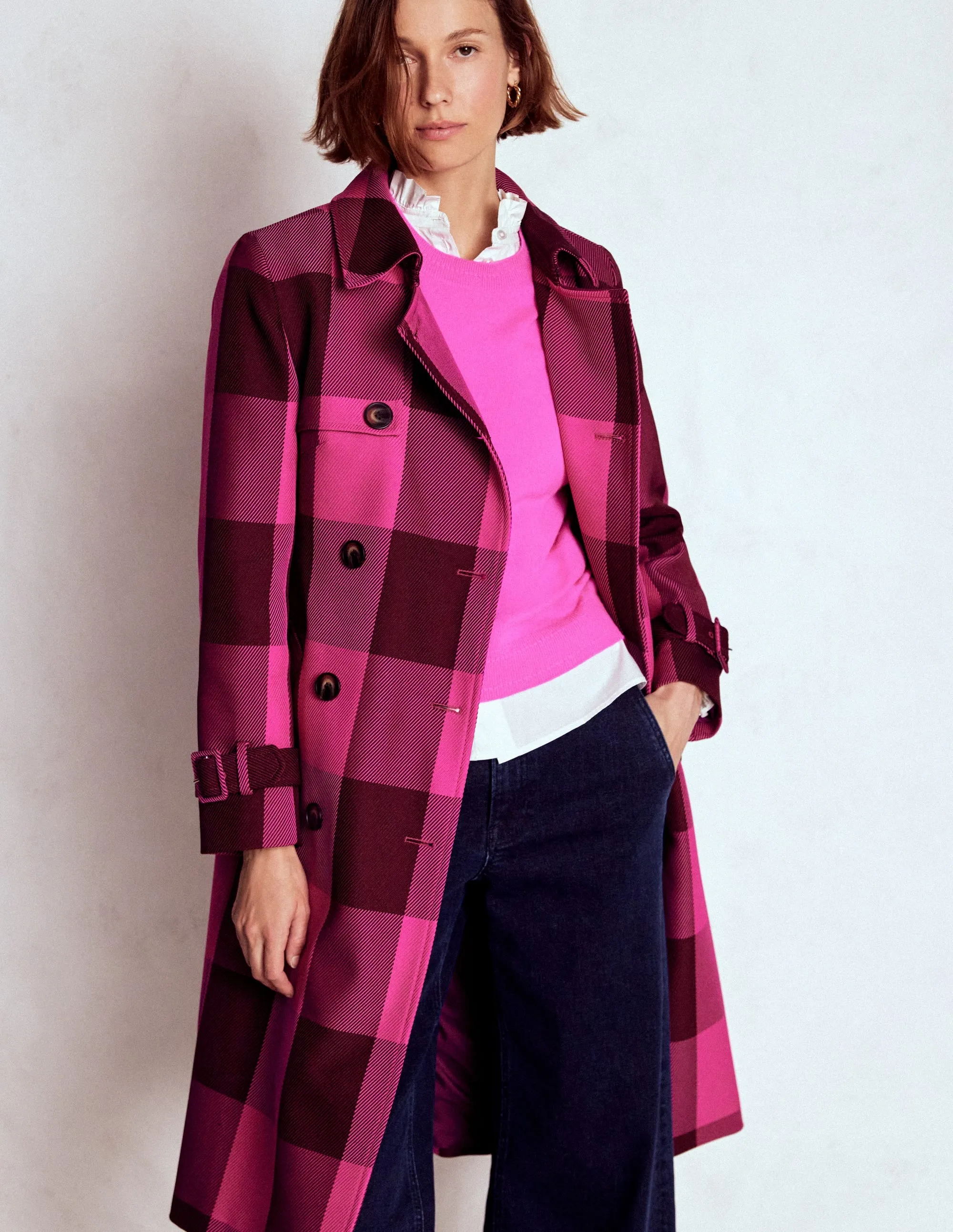 Simple Chill Piece Chill Proof Style Cheltenham Trench Coat-Pink Peony, Chestnut Gingham