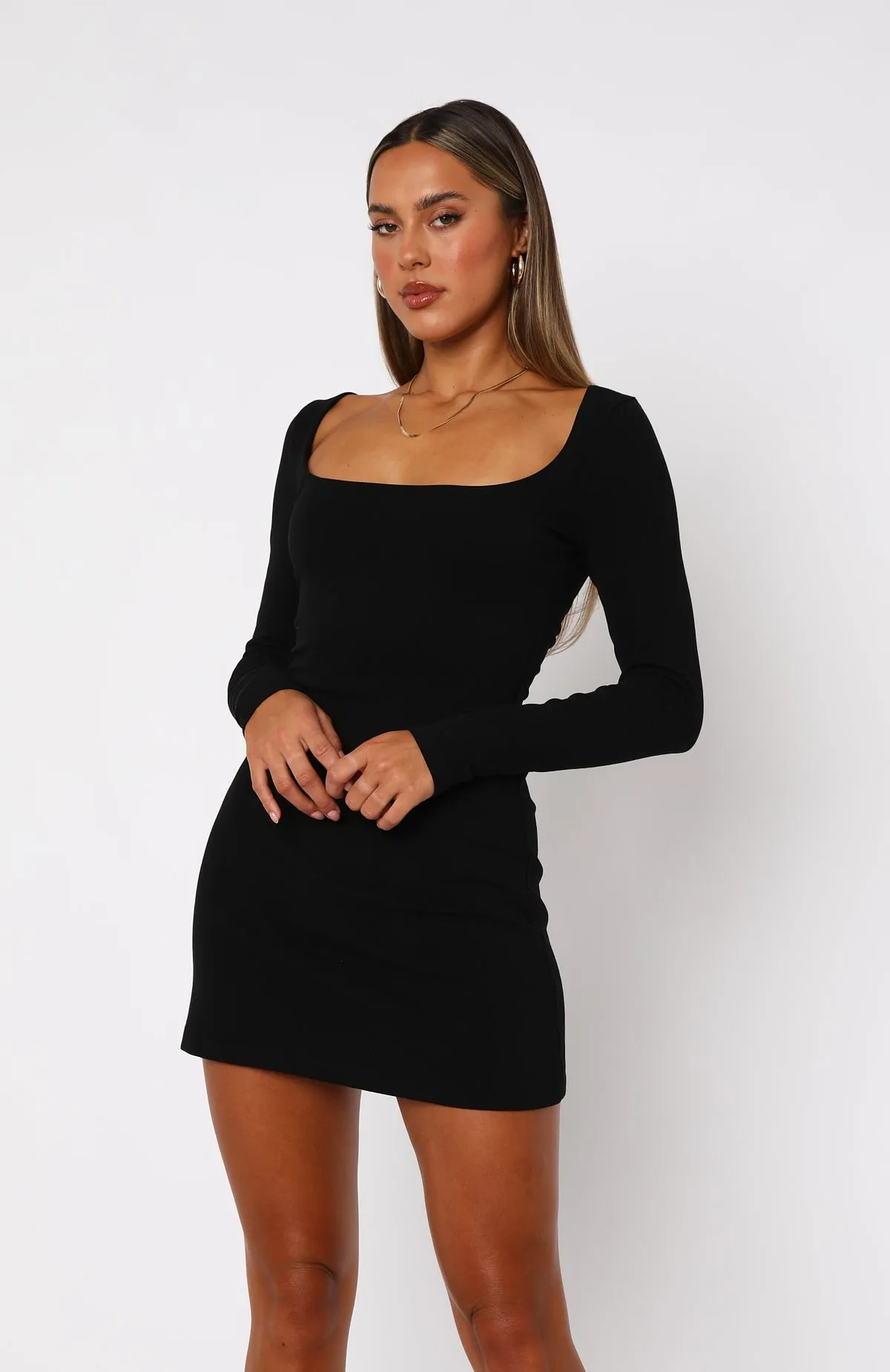 Got Me Started Long Sleeve Mini Dress Black Dreamy Layers
