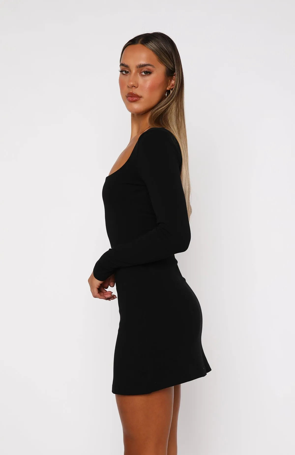 Inner Feel Silky Touch Got Me Started Long Sleeve Mini Dress Black