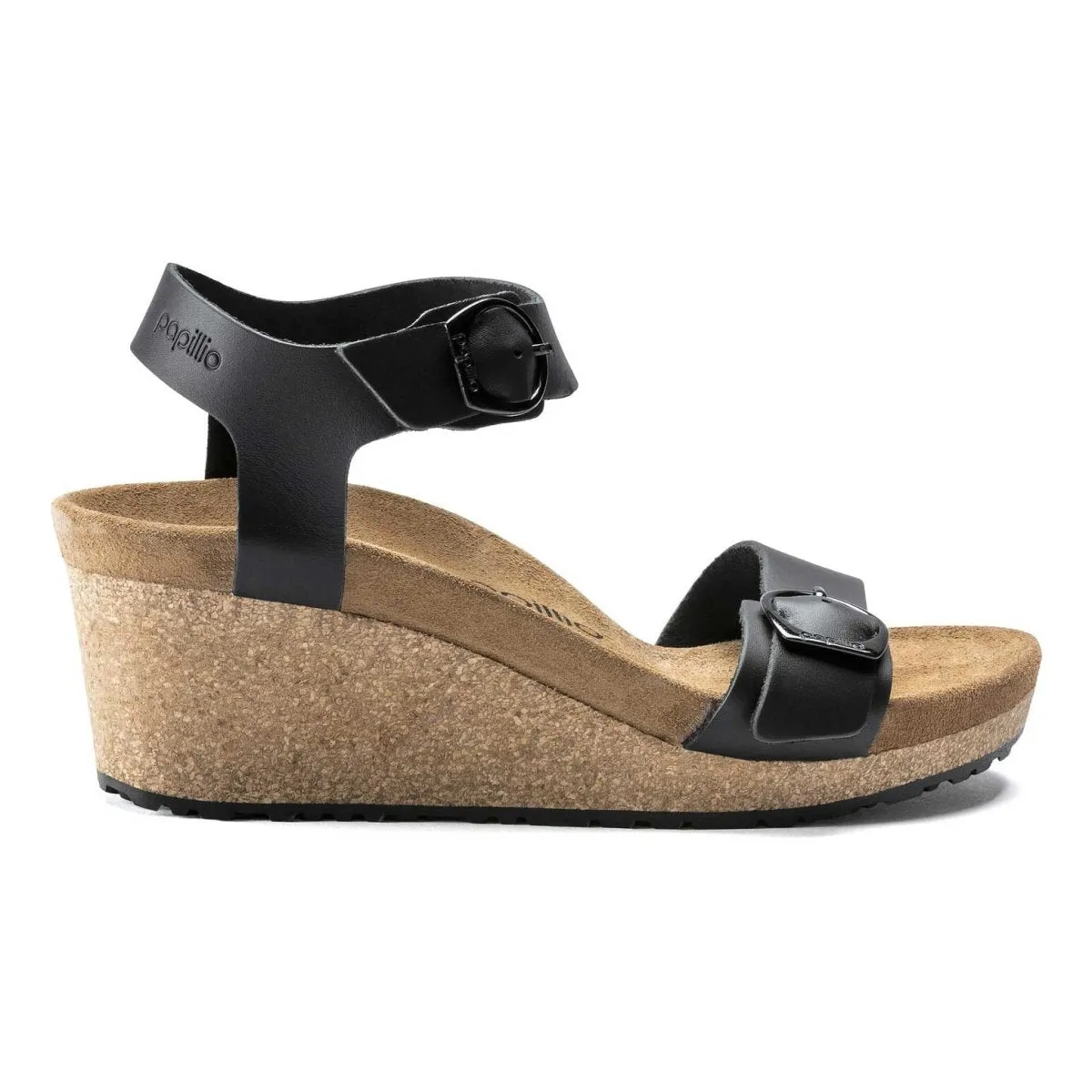 Birkenstock Women's Soley Black Leather Harbor Path Wedge Heel