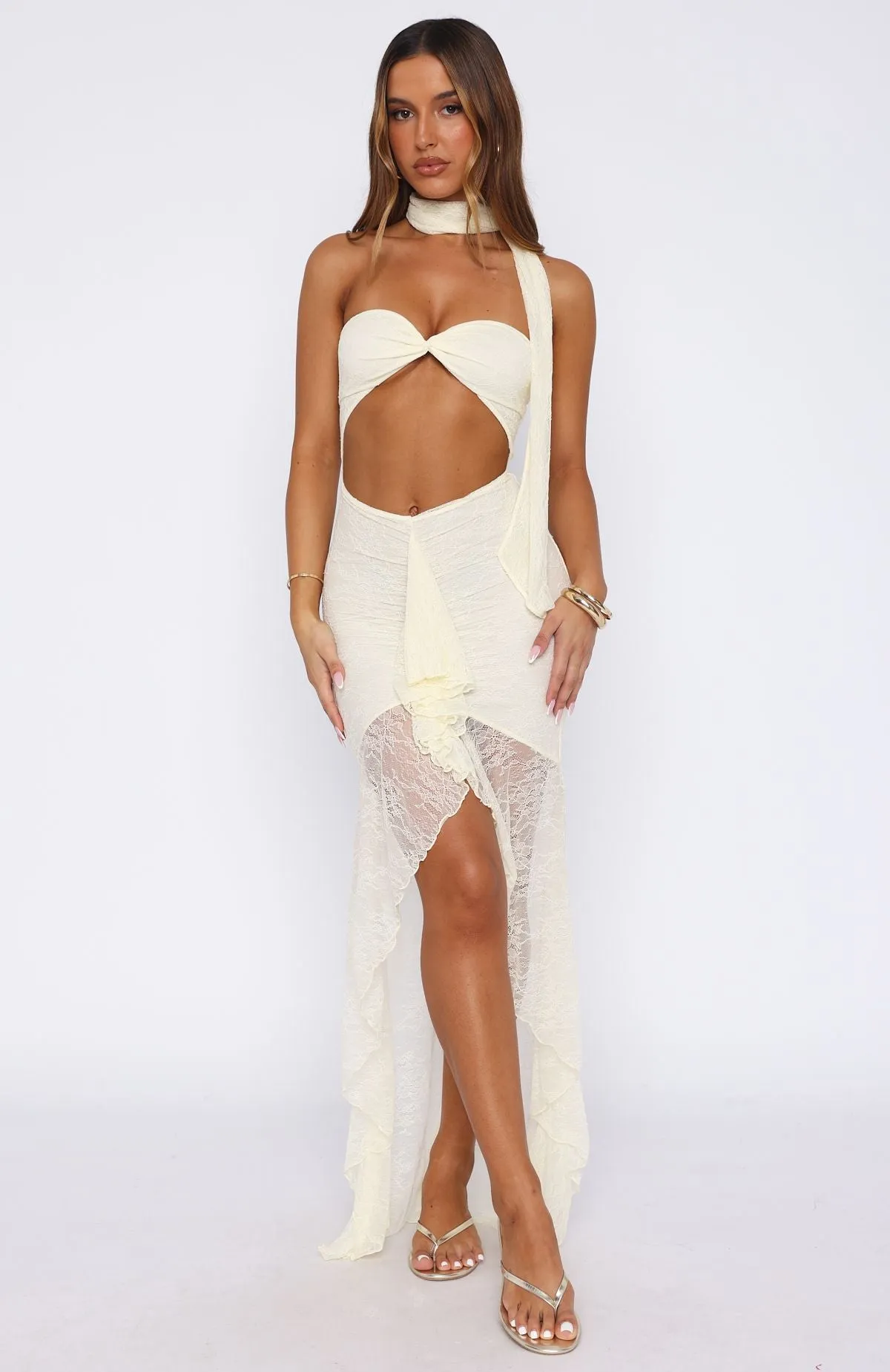 Inner Goddess Lace Maxi Dress Lemon Occasion Wear Gentle Shine