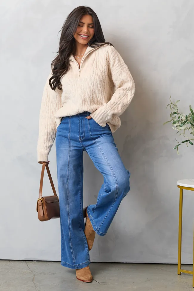 Insulated Jacket TaglessDesign Chismer Beige Cable Knit Zip Up