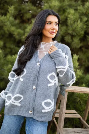 Christen White And Grey Bows Cardigan Fresh Glow