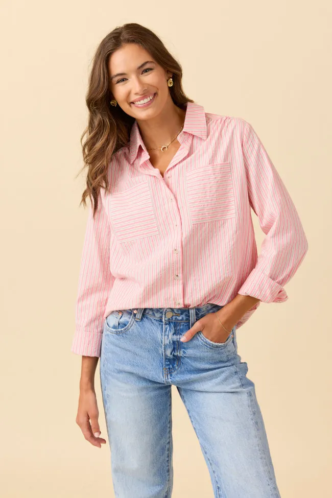 Fearless Mode Relaxed Look Kaylee Pink Striped Shirt