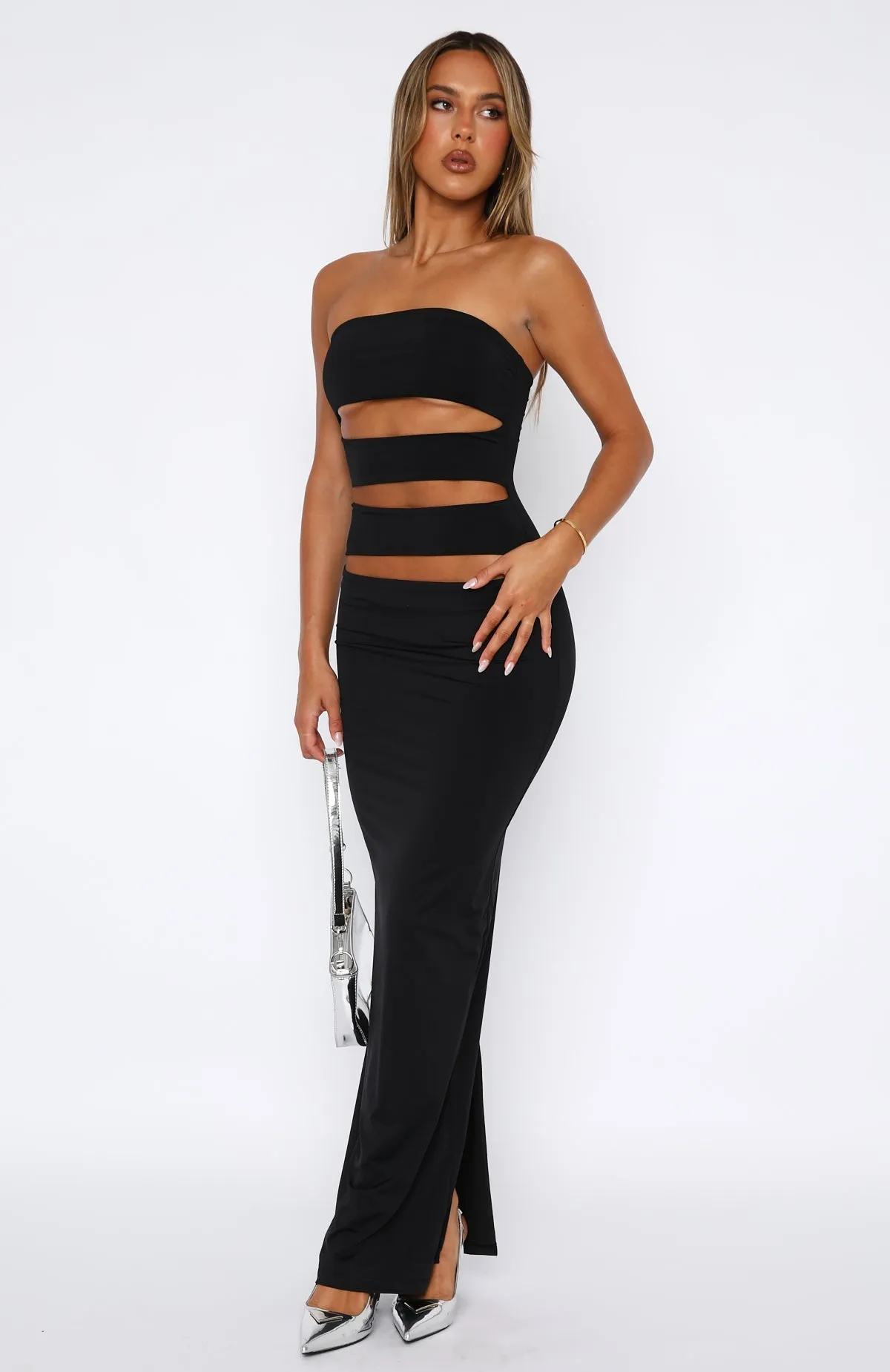 Midnight Rain Maxi Dress Black Comfort waistband Smart Waistband Fit