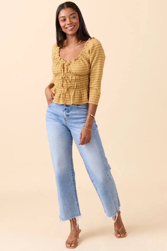 QuickReleaseFastener Rhett Yellow Plaid Bow Smocked Top